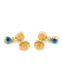 Aretes Corazón y Ojito 1.2 cm Oro Sólido 14k