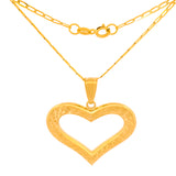 Cadena Con Dije Corazón Contorno 2 Vistas 2.5 cm Oro Sólido 14k