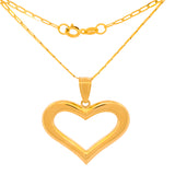 Cadena Con Dije Corazón Contorno 2 Vistas 2.5 cm Oro Sólido 14k