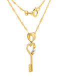 Cadena Gargantilla Llave Corazon Bolas Facetadas Oro Solido 14k