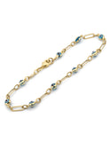 Pulsera Clip Ojitos Azules Oro Sólido 10k