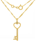 Cadena Gargantilla Llave Corazon Zirconias 2.5 cm  Oro Solido 14k