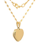 Cadena Con Dije De Corazón Relicario Liso Oro Sólido 14k