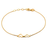 Pulsera Tobillera 2 Corazones Oro Sólido 14k