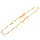 Pulsera Tobillera 2 Corazones Oro Sólido 14k