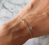 Bonita Pulsera Ojito Infinito Oro Solido 14k