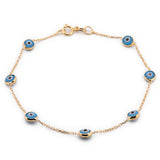 Bonita Pulsera Ojitos Azules Oro Solido 10k